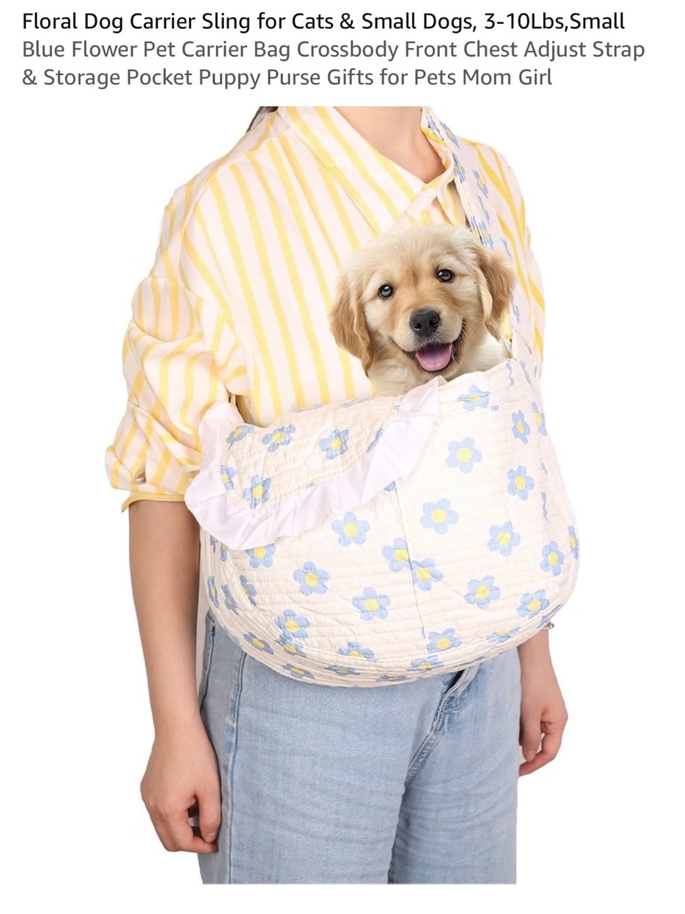 Blue Floral Pet Sling Carrier for Small Dogs and Cats